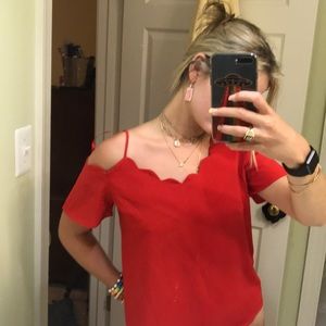 Red Blouse Scalloped Top